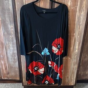 Alfani Black Tunic with Red and Blue Floral Design